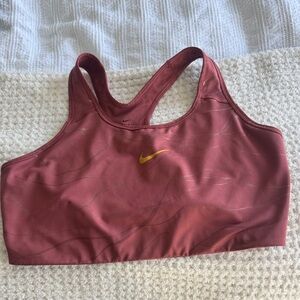 Nike Women's Burgundy Sports Bra with Yellow Swoosh